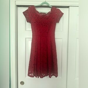 Red Off-the-Shoulder Lace A-Line Mini Dress